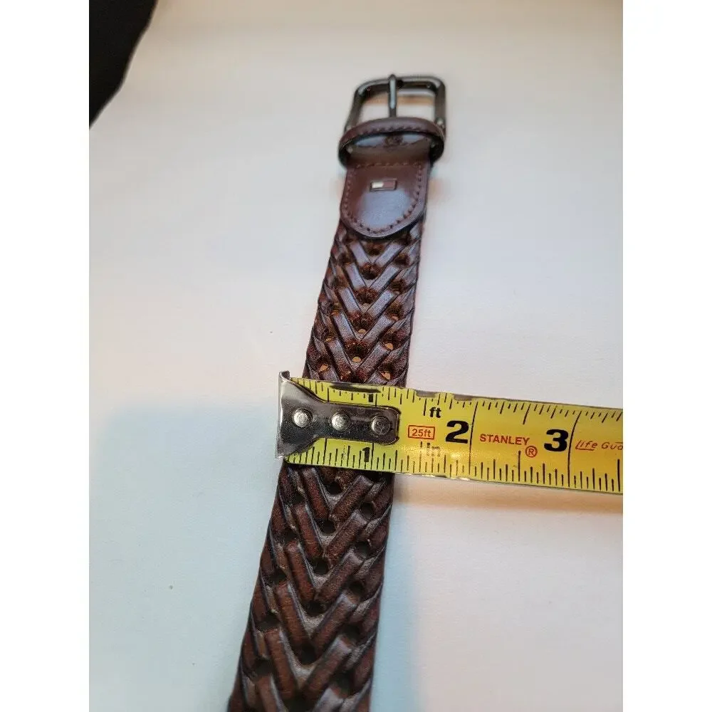 Tommy Hilfiger‎ Brown Braided Belt Sz 34 Men's Logo Preppy